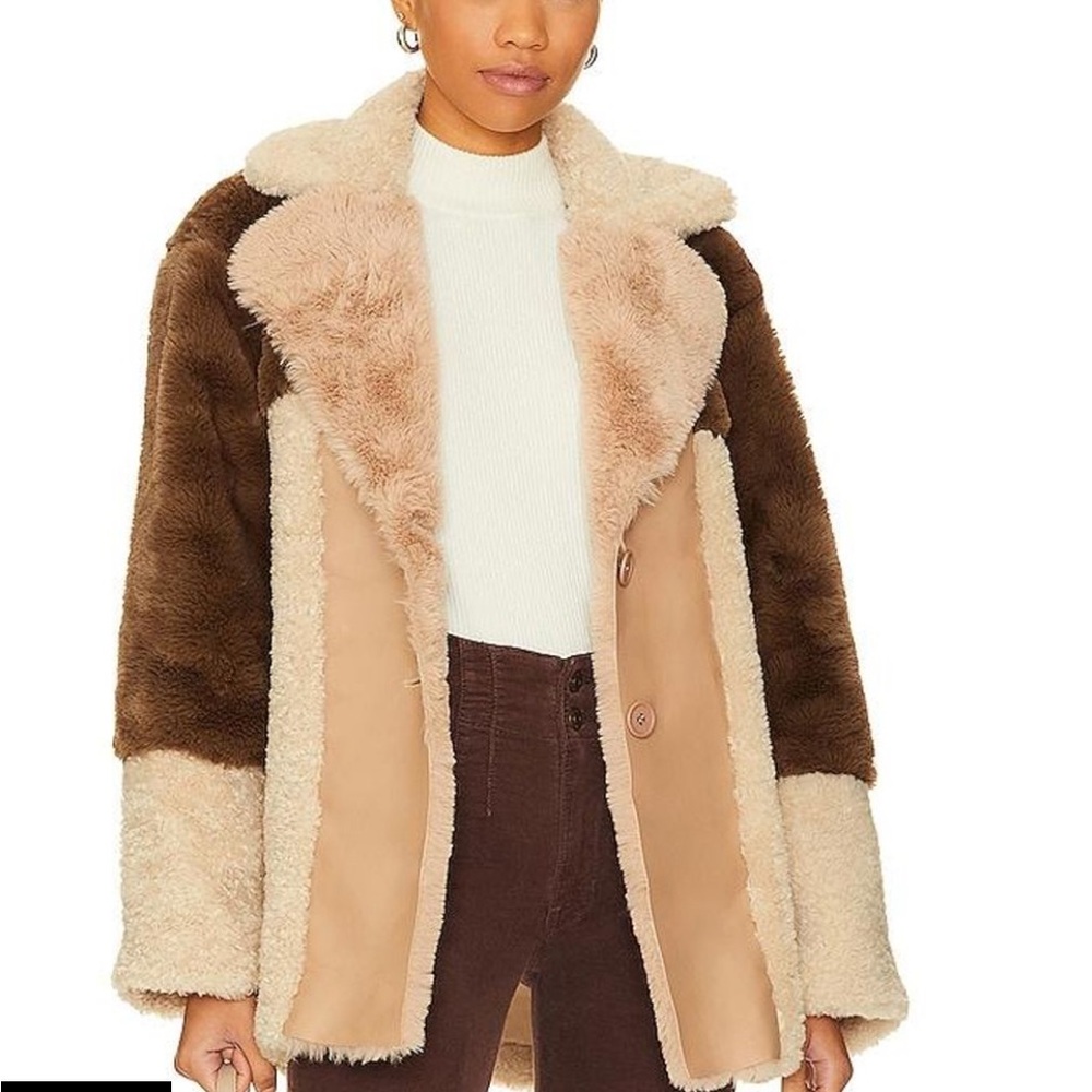 Steve Madden Willow Faux Fur Multi Color Blocked Coat Size Small New with Tag